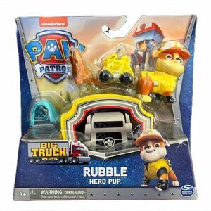 Paw Patrol Big Truck Pups Rubble Action Figure W/ Clip-on Rescue Drone & Friend.